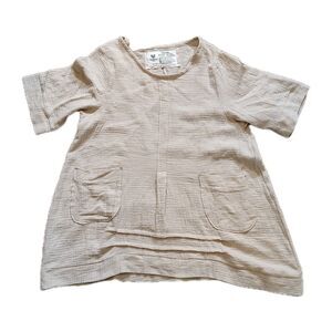 Farmhouse Frocks Cotton Gauze Lagenlook Tunic Top Beige Boxy Pockets S